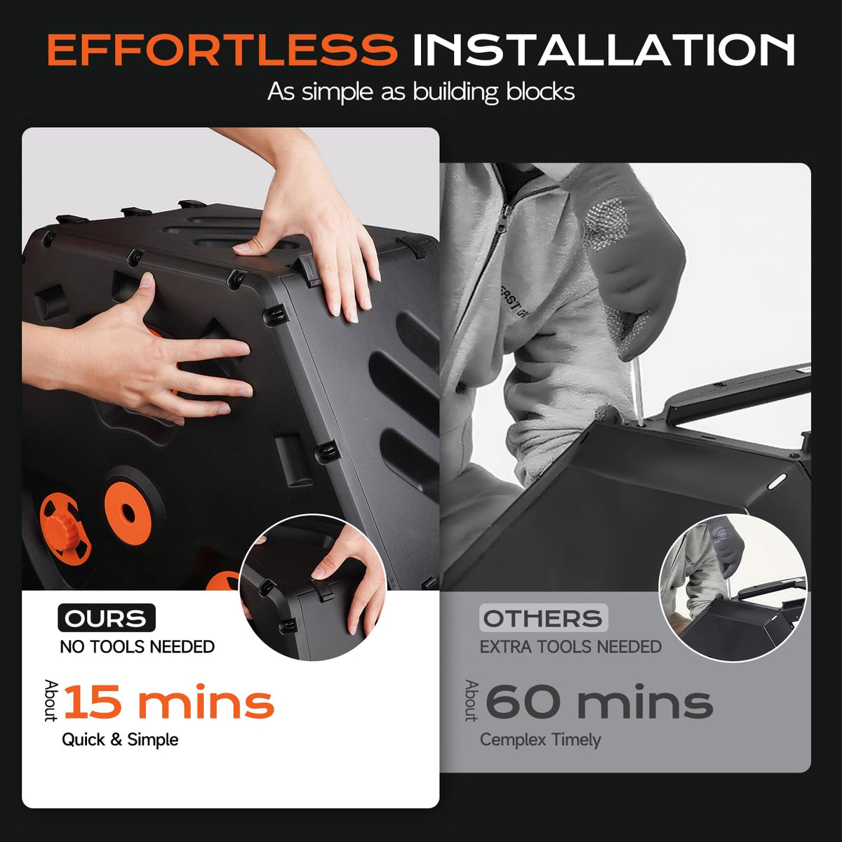 TOP XIAN compost tumbler 360° rotation feature makes turning effortless and even