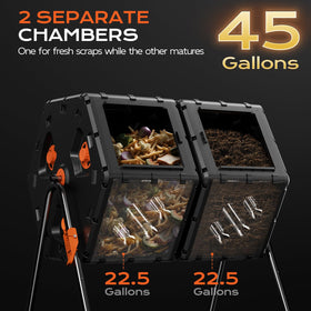 TOP XIAN compost tumbler dual chambers for continuous cycling and fresh-to-mature compost