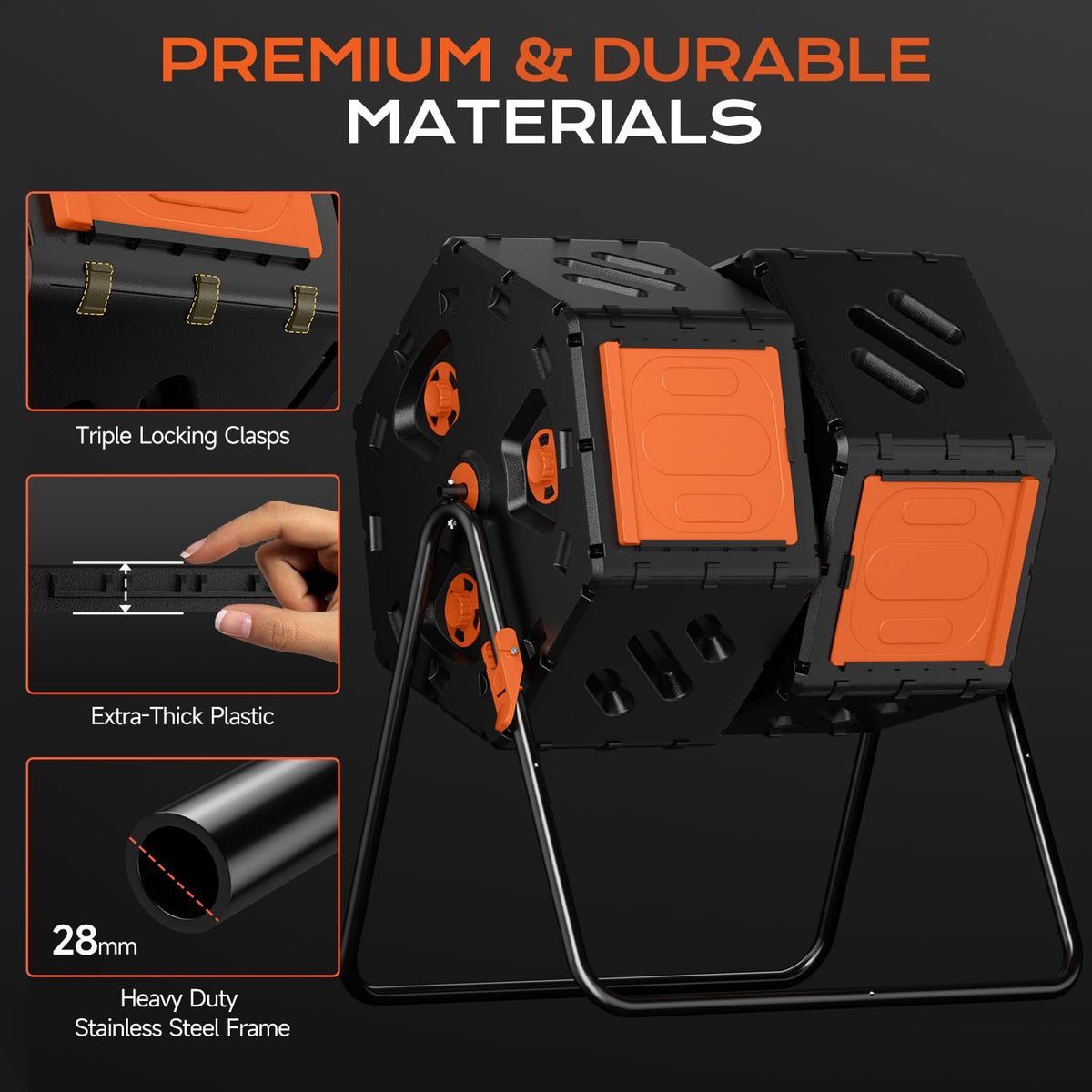 TOP XIAN compost tumbler sturdy materials resist weather and heavy loads