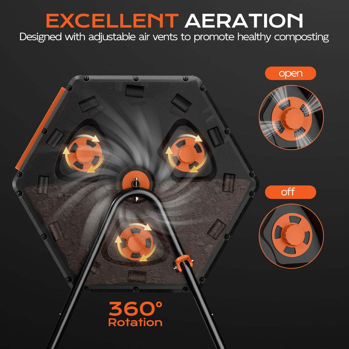 TOP XIAN compost tumbler adjustable ventilation helps manage moisture and temperature
