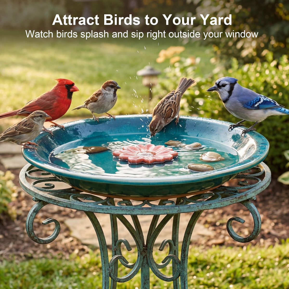 Topadorn 3in1 birdbath serves as bath, feeder, or decorative piece.