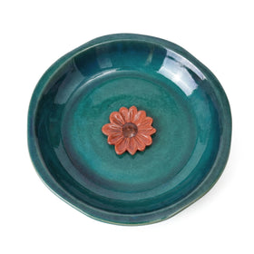 Topadorn ceramic birdbath with blue glaze enhances outdoor decor and durability.