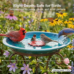 Topadorn birdbath features a raised flower center for stable resting and longer visits.