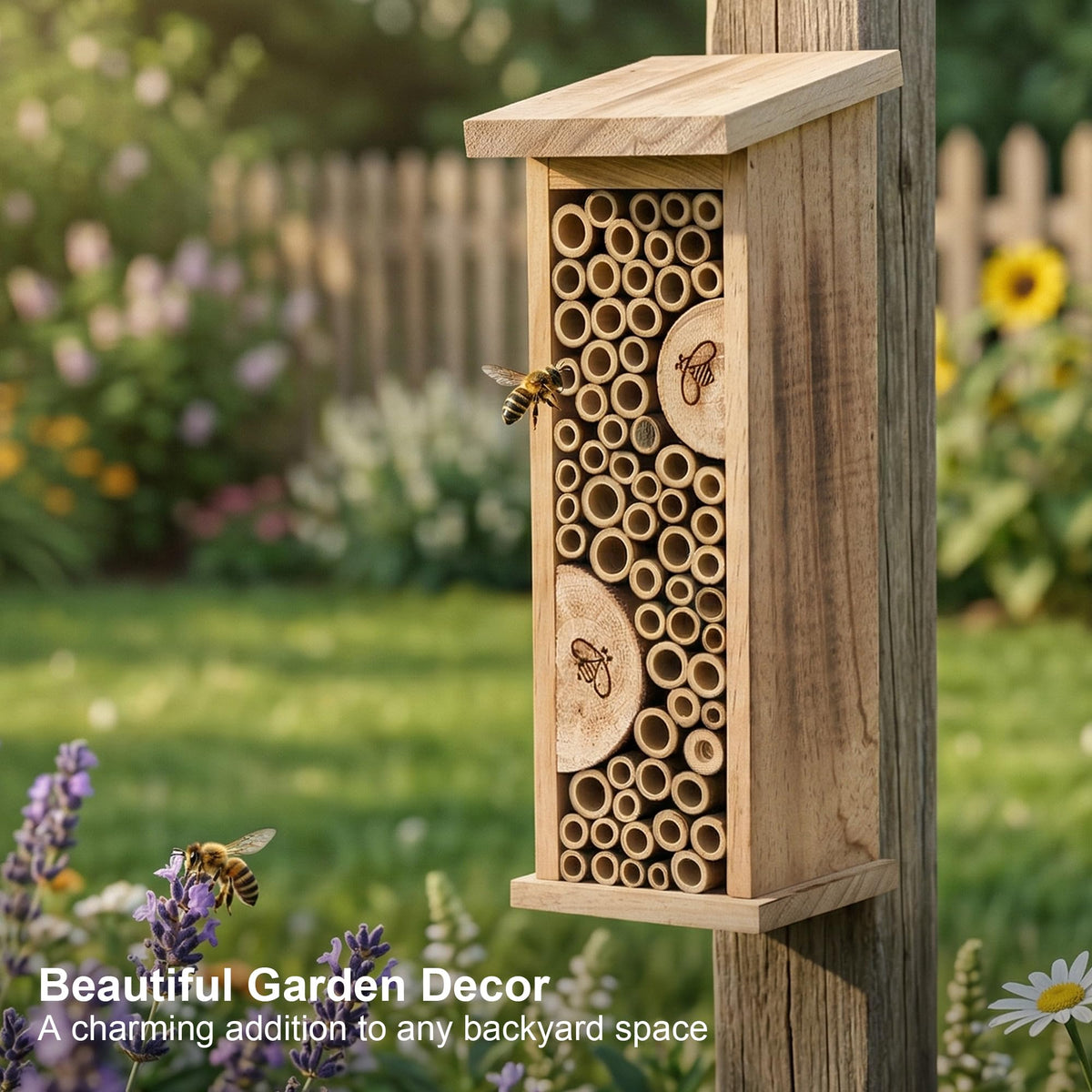 Topadorn insect hotel hanging bamboo highlights sustainable design for native bees.