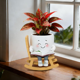 Toparad Smily Face rocking chair planter with a book, ideal for indoor decor