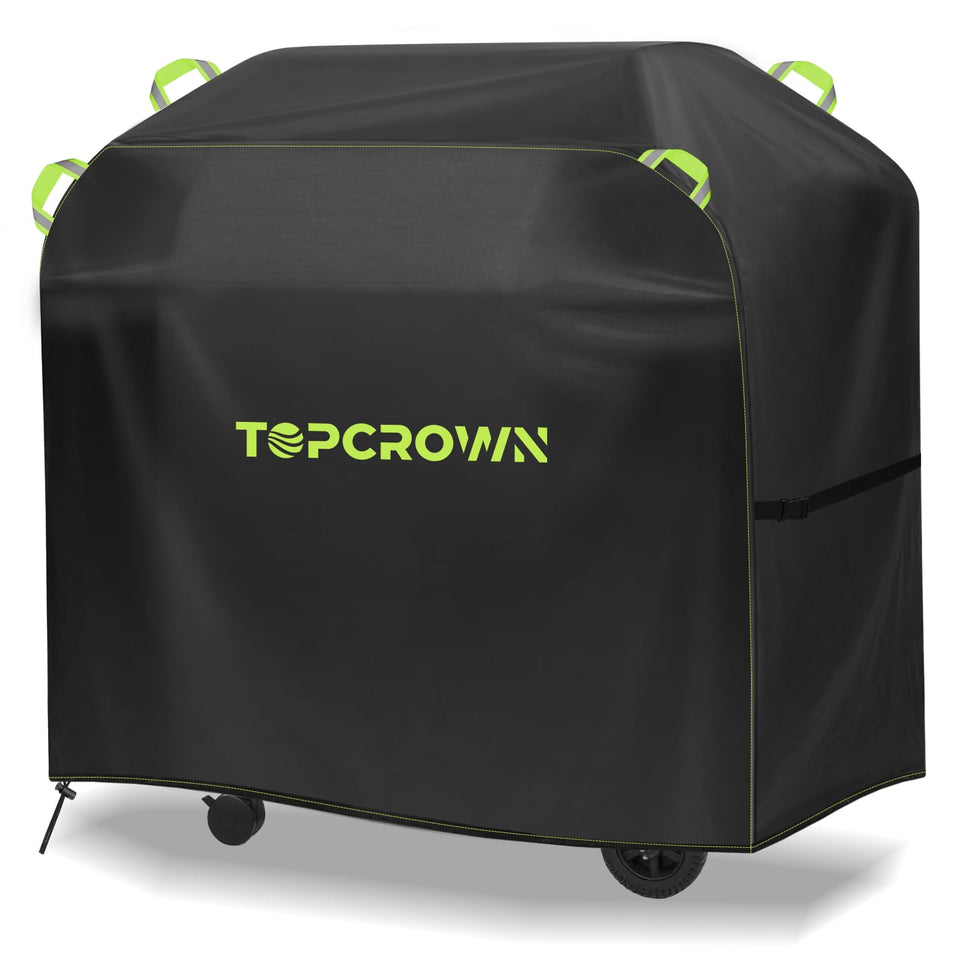 Topcrown grill cover showing universal 45-75 inch fit for outdoor grills