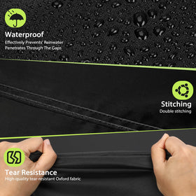 Topcrown windproof design with adjustable strap and drawstring securing the cover