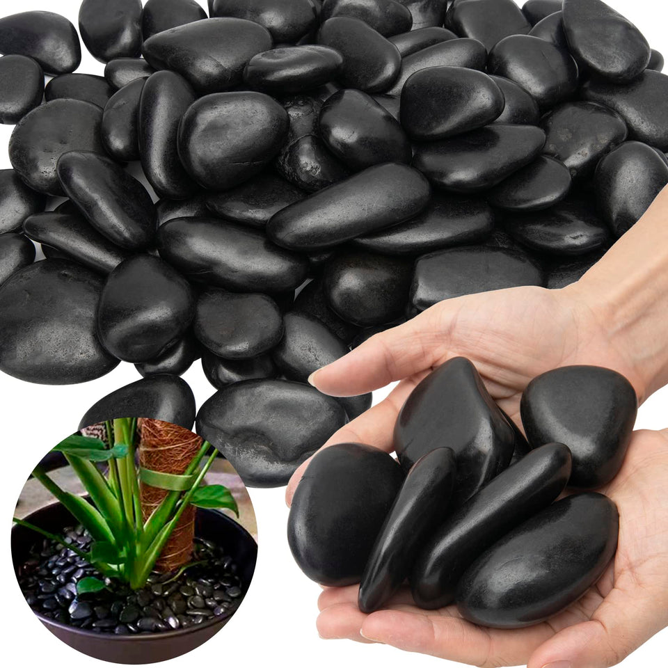 TOPEMAI black river rocks 1-2 inch polished pebbles enrich plant displays with lasting shine