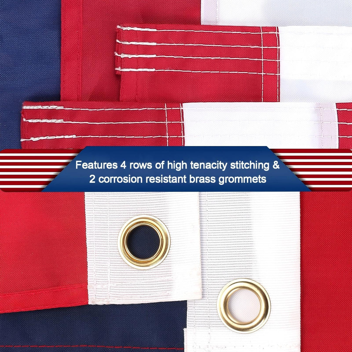 TOPFLAGS sewn stripes detail illustrating reinforced stitching for windy conditions