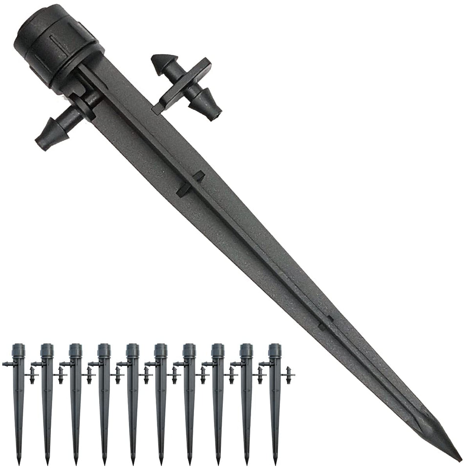 Topiverse drip emitter on stake for precise garden watering.