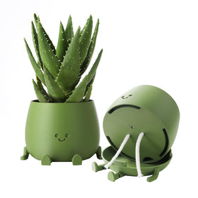 Topola Happy Face Planter side view highlights compact support for desks and shelves