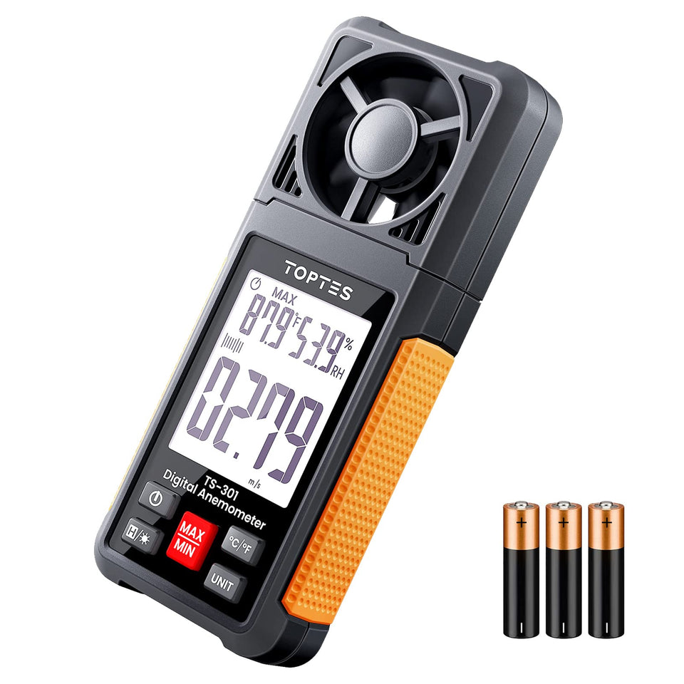 TopTes TS-301 digital anemometer display provides clear wind data for precise readings.