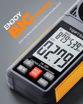 TopTes TS-301 handheld wind meter enables one-handed operation outdoors.