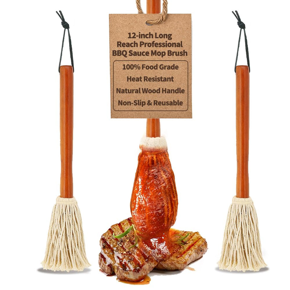 Topulors 12-inch BBQ mop with wooden handle for even sauce application
