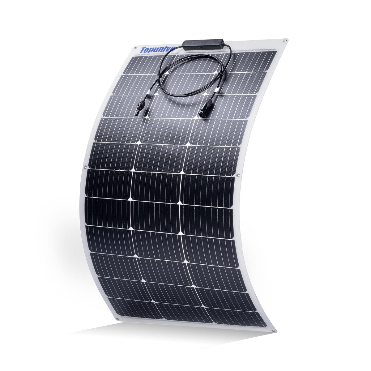 Topunive 100W flexible panel on curved boat surface provides off-grid charging