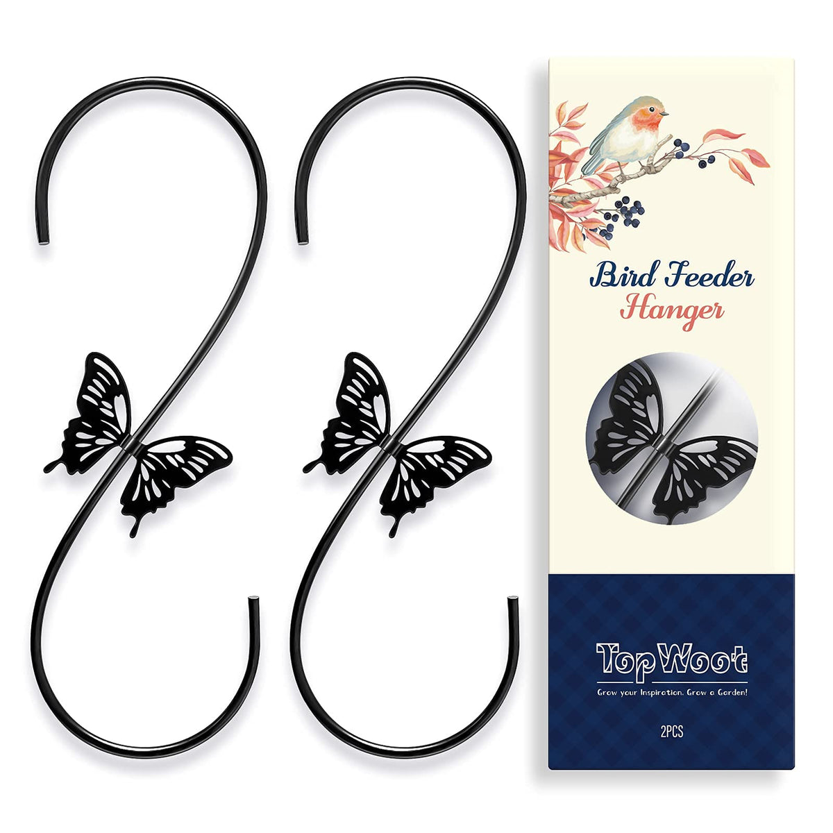 TopWoot hanging hook for deck rails enables easy bird feeder setup.