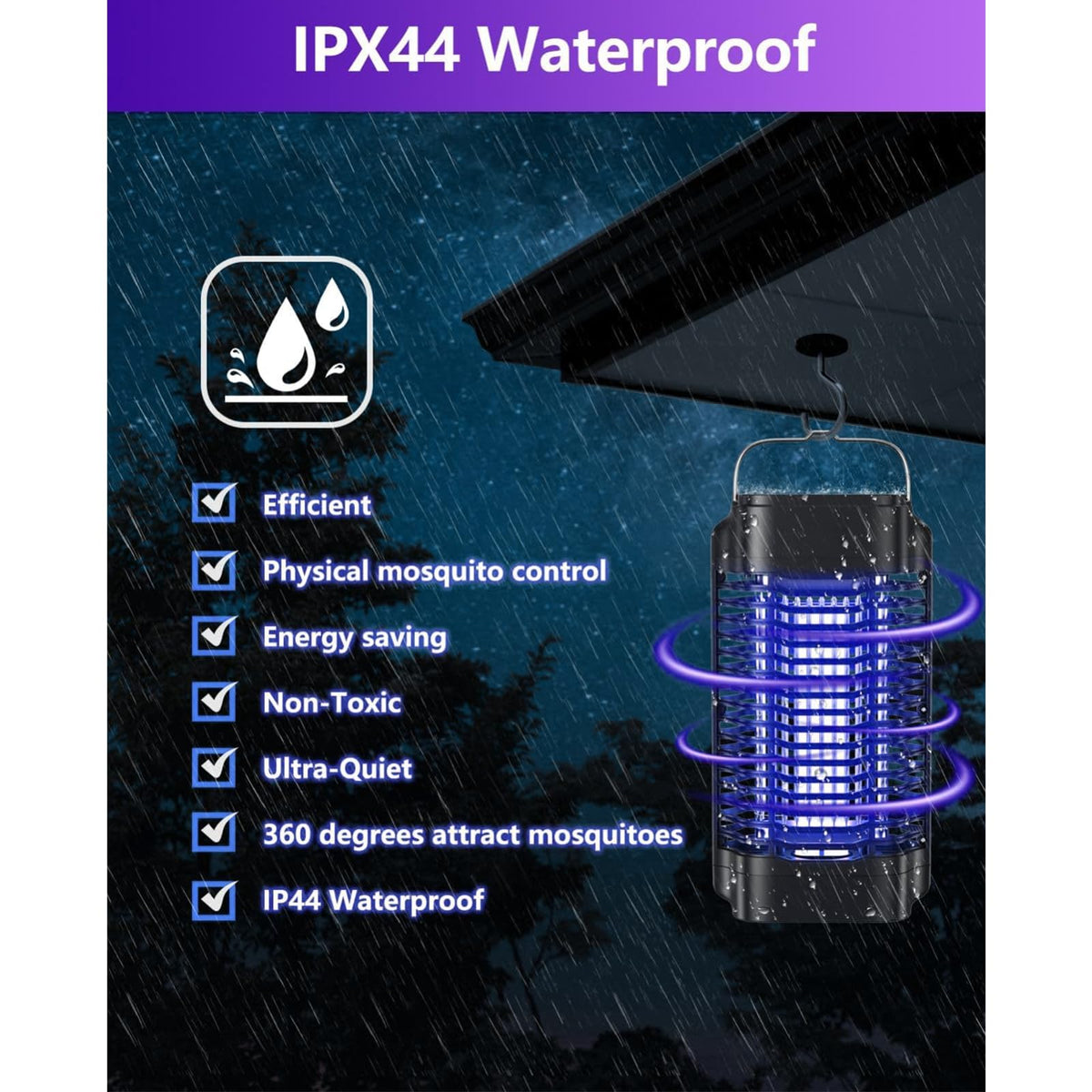 Topwowe Bug Zapper IP44 waterproof design supports outdoor use in all weather.