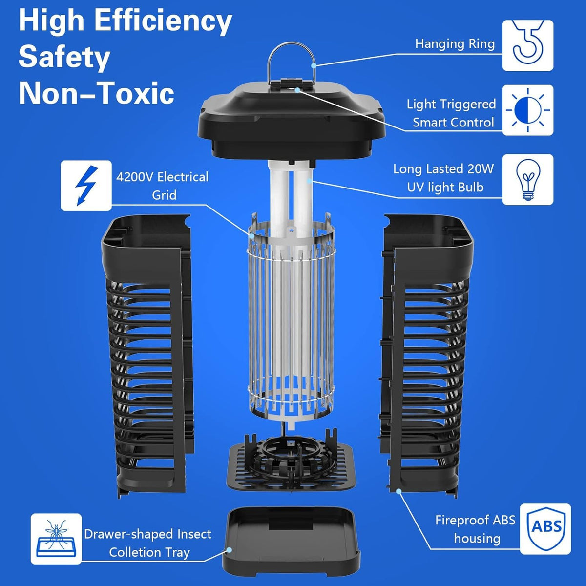 Topwowe Bug Zapper light sensor highlights auto dusk-to-dawn mode