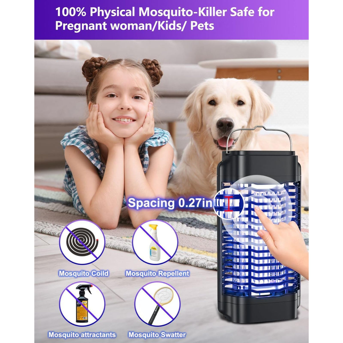Topwowe Bug Zapper 18W blue-violet UV light attracts flying insects efficiently.