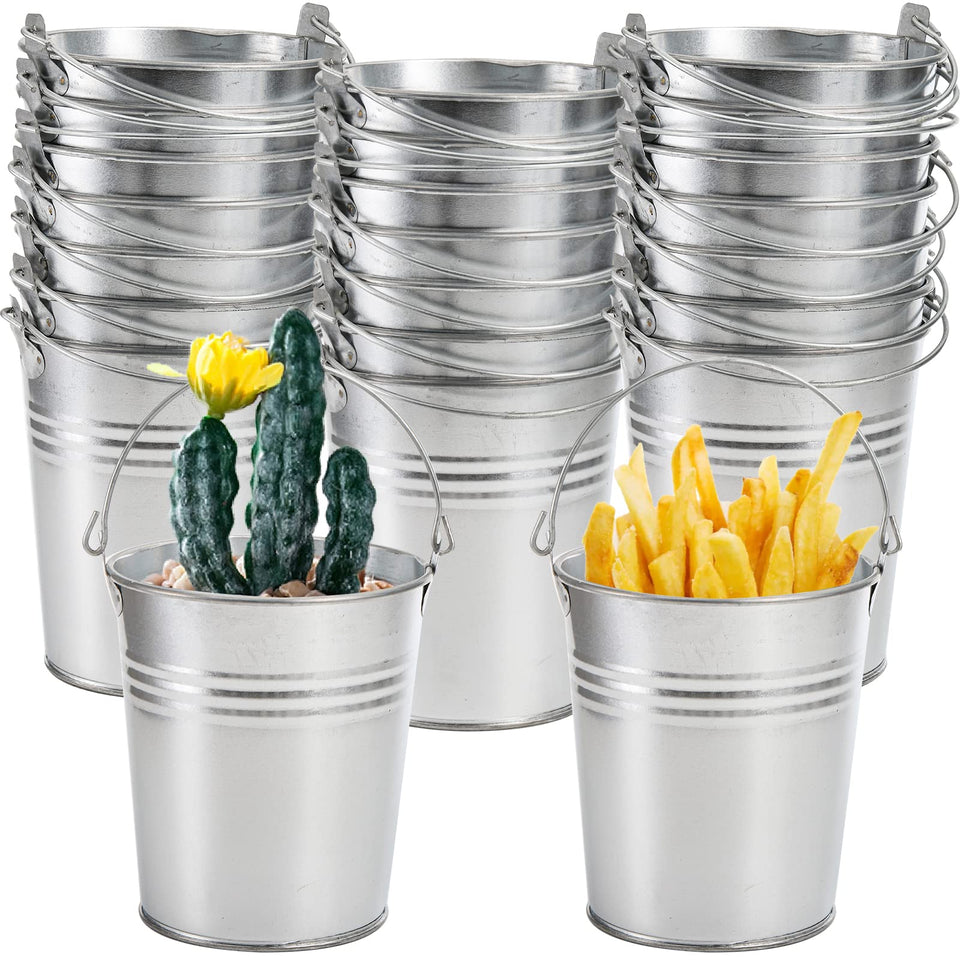 TOPZEA galvanized bucket with handle showcases rustic party favor display.