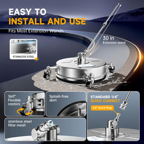 TOR four-caster wheels glide smoothly for effortless outdoor cleaning