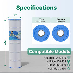 TOREAD PJAN115 filtration area emphasis shows 115 sq ft capacity for clearer water