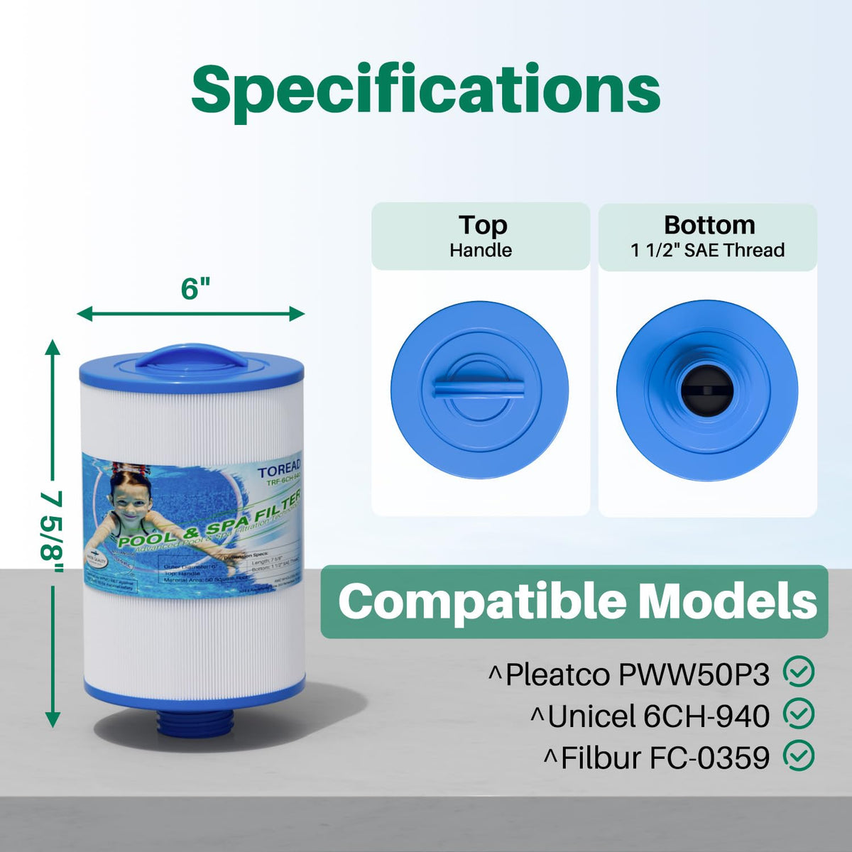TOREAD PWW50P3 spa filter visual 2: compatible with Unicel 6CH-9406