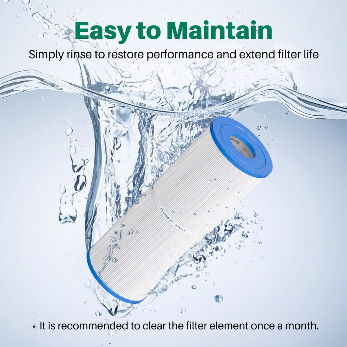 TOREAD spa filter reinforced center support for stable flow.