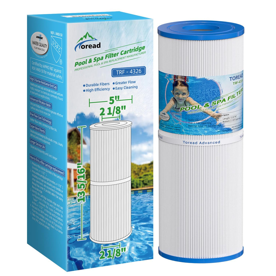 TOREAD PRB25-IN spa filter exterior view shows durable end caps and reinforced core for reliable flow.