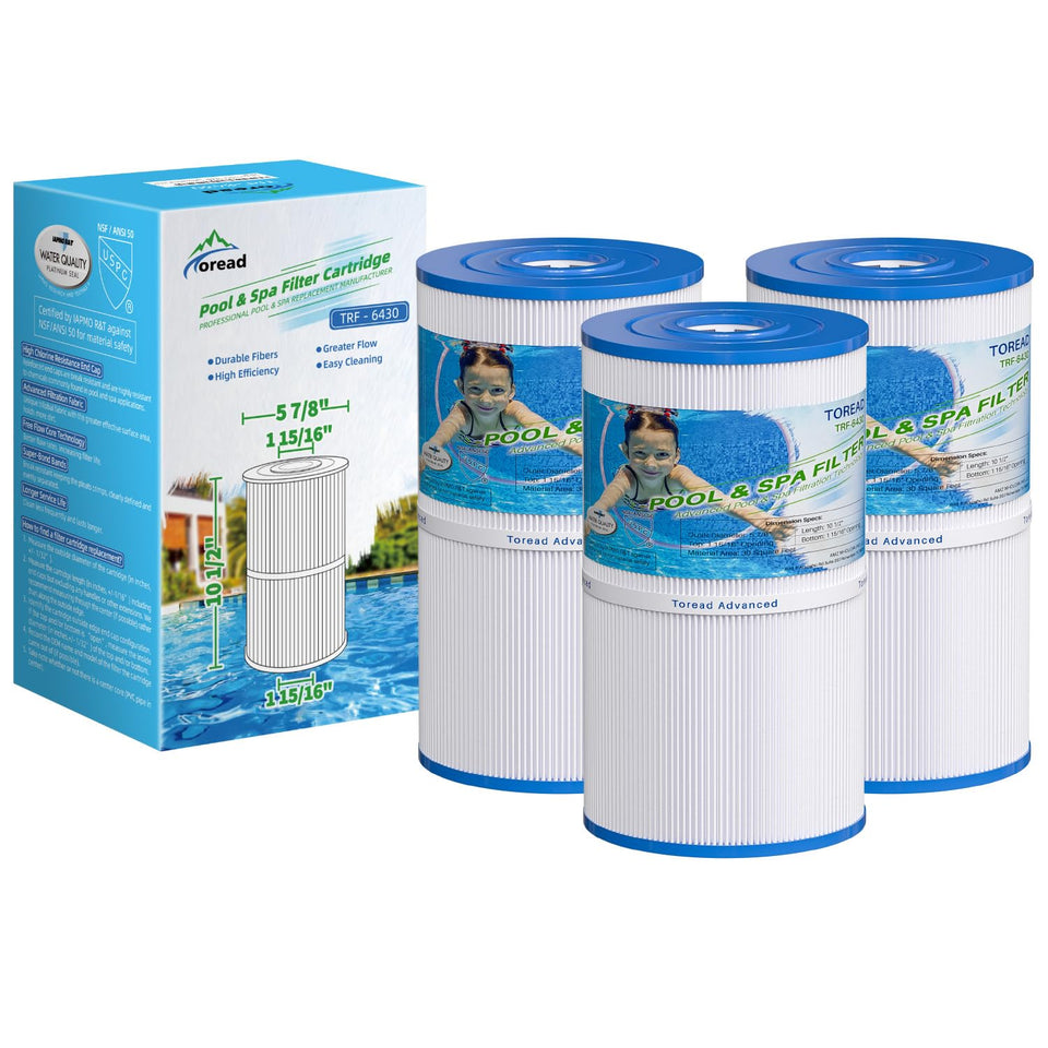 TOREAD TRF-6430 replacement filter shown in close-up for spa water clarity and ease of maintenance