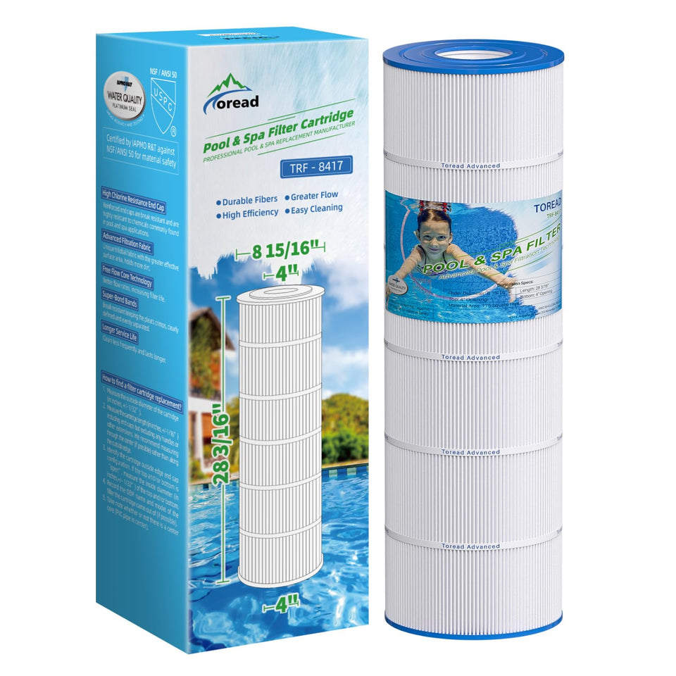 TOREAD TRF-8417 filter side view highlights rugged construction for reliable pool filtration.