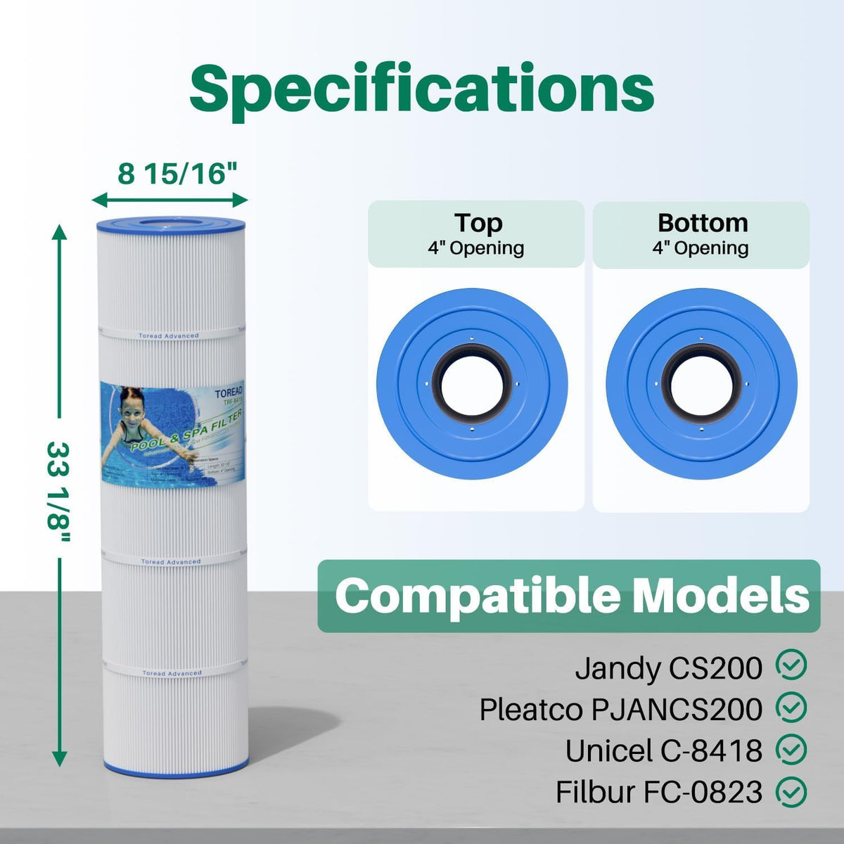 TOREAD TRF-8418 compatibility chart shows fit options for multiple filters