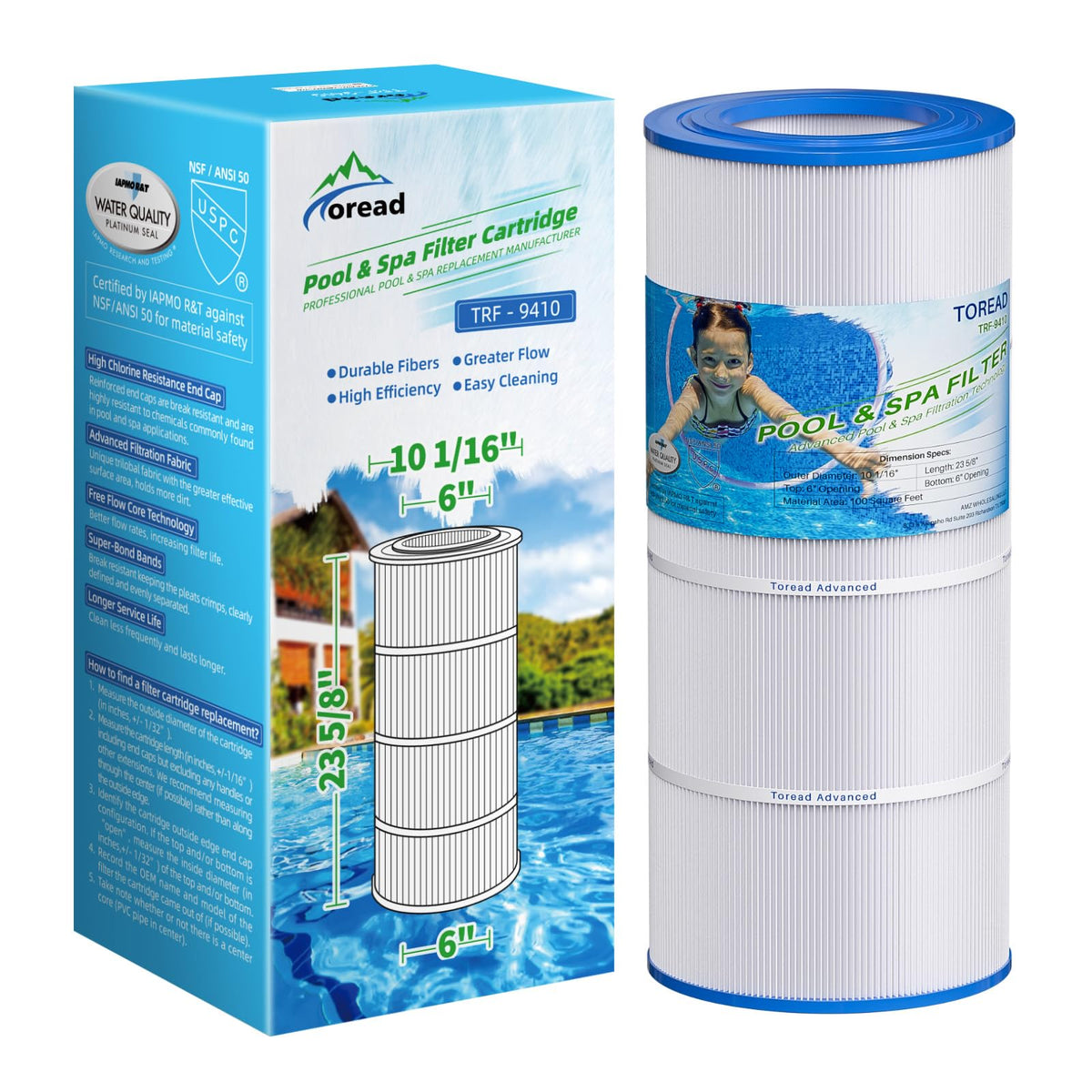 TOREAD TRF-9410 cartridge in packaging for easy pool maintenance.