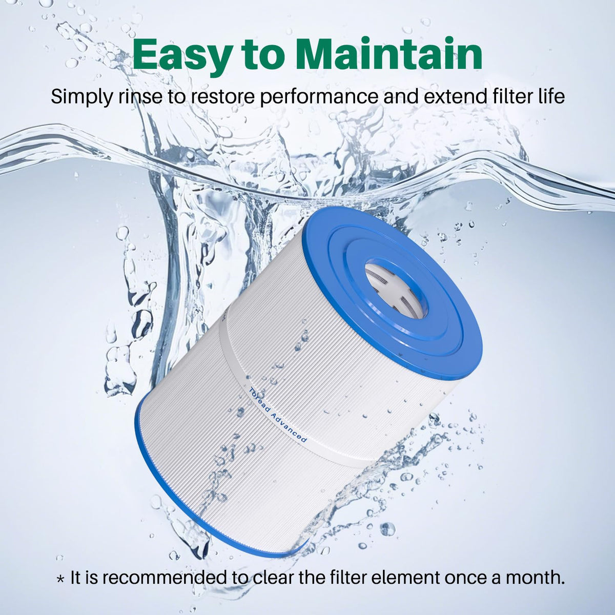 TOREAD replacement spa filter shown compatible with Watkins and Unicel models.