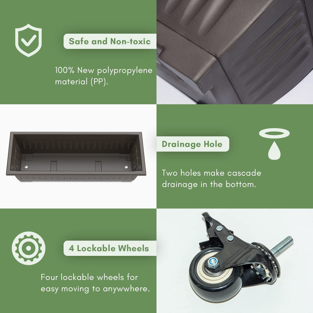 TOREVSIOR planter boxes featuring drainage holes for healthy watering