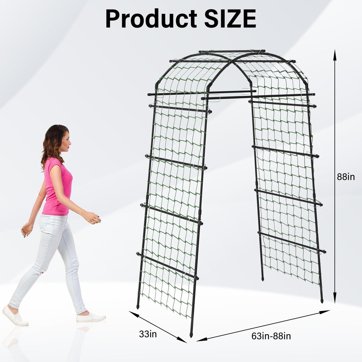 Toriexon arch trellis 2.8ft depth supports vines while saving ground space.