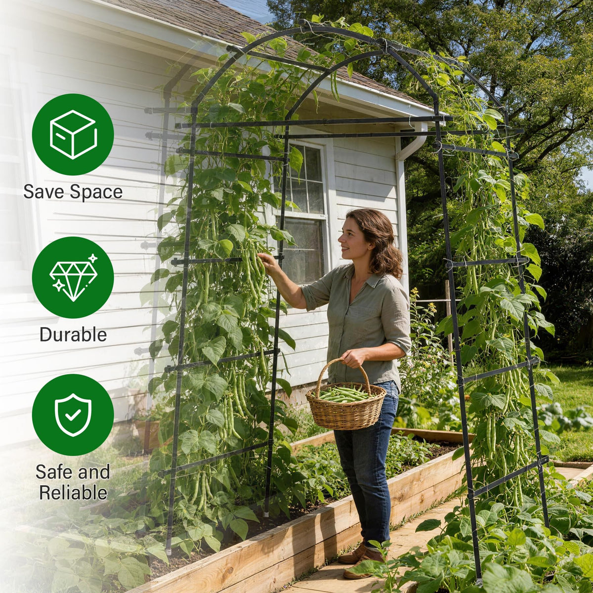 Toriexon arch trellis easy to assemble without tools for quick setup.