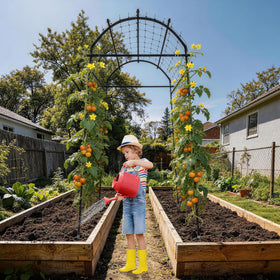 Toriexon arch trellis rust-resistant coating protects metal in rain and sun.