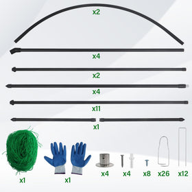 Toriexon metal frame with lattice supports fruit-bearing vines through sunny days.