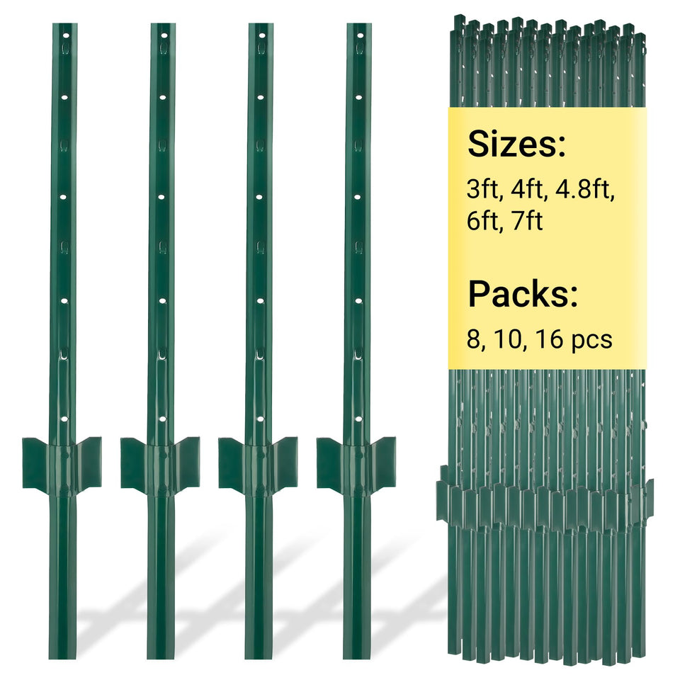 Toriexon 3 ft green metal fence post, rugged support for durable fencing.