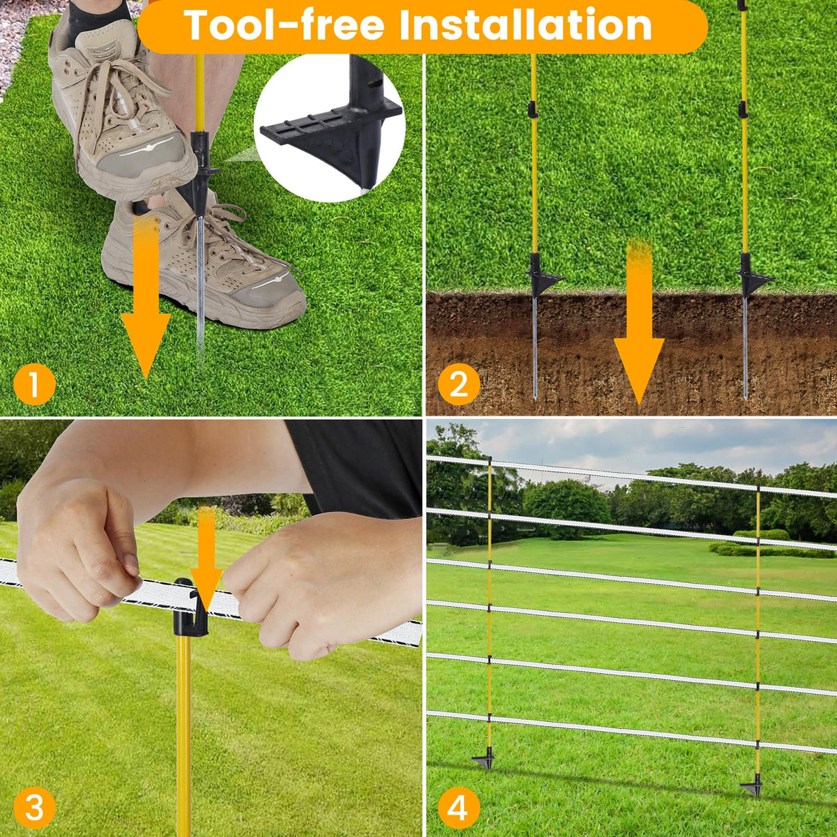Toriexon no-tools installation enabling fast temporary fencing setup