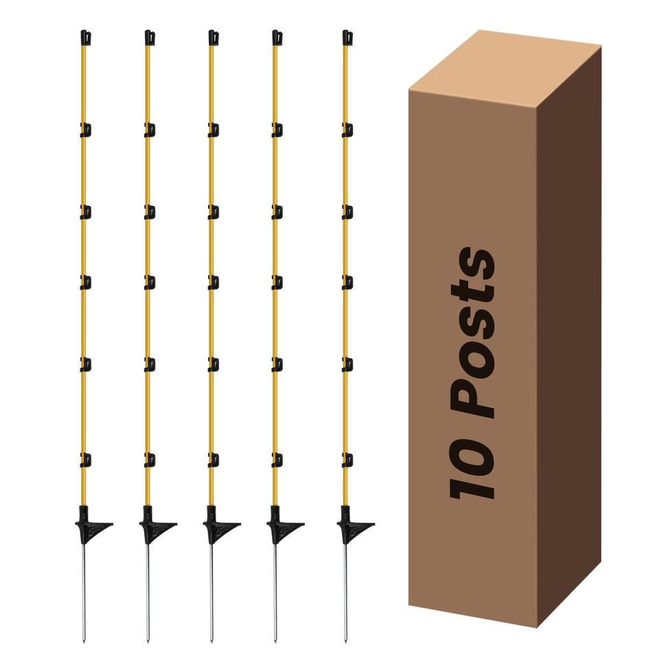 Toriexon step-in electric fence post in outdoor weatherproof fiberglass for rugged fencing.
