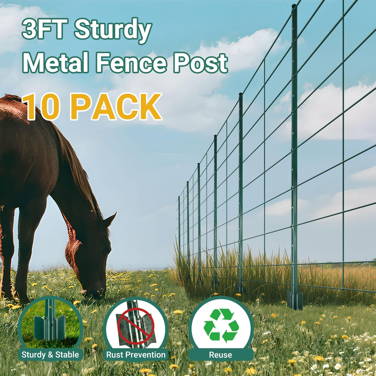 Toriexon U-post with attachment tabs for quick rolled fence mounting.