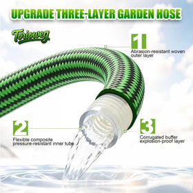 Torioweg anti-kink-triple-layer hose keeps coils neat for uninterrupted watering.