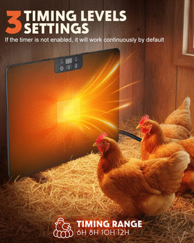 Torlaist chicken coop heater on coop floor provides localized heat.