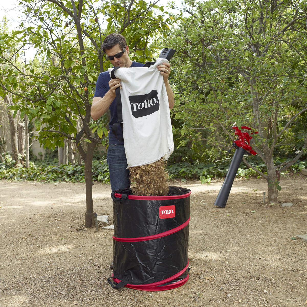 Toro bottom zip bag attaches to blower for easy setup and secure fit