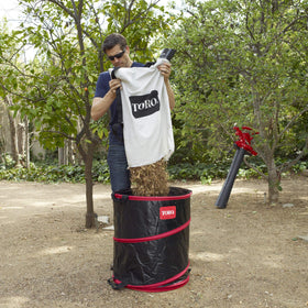 Toro bottom zip bag attaches to blower for easy setup and secure fit