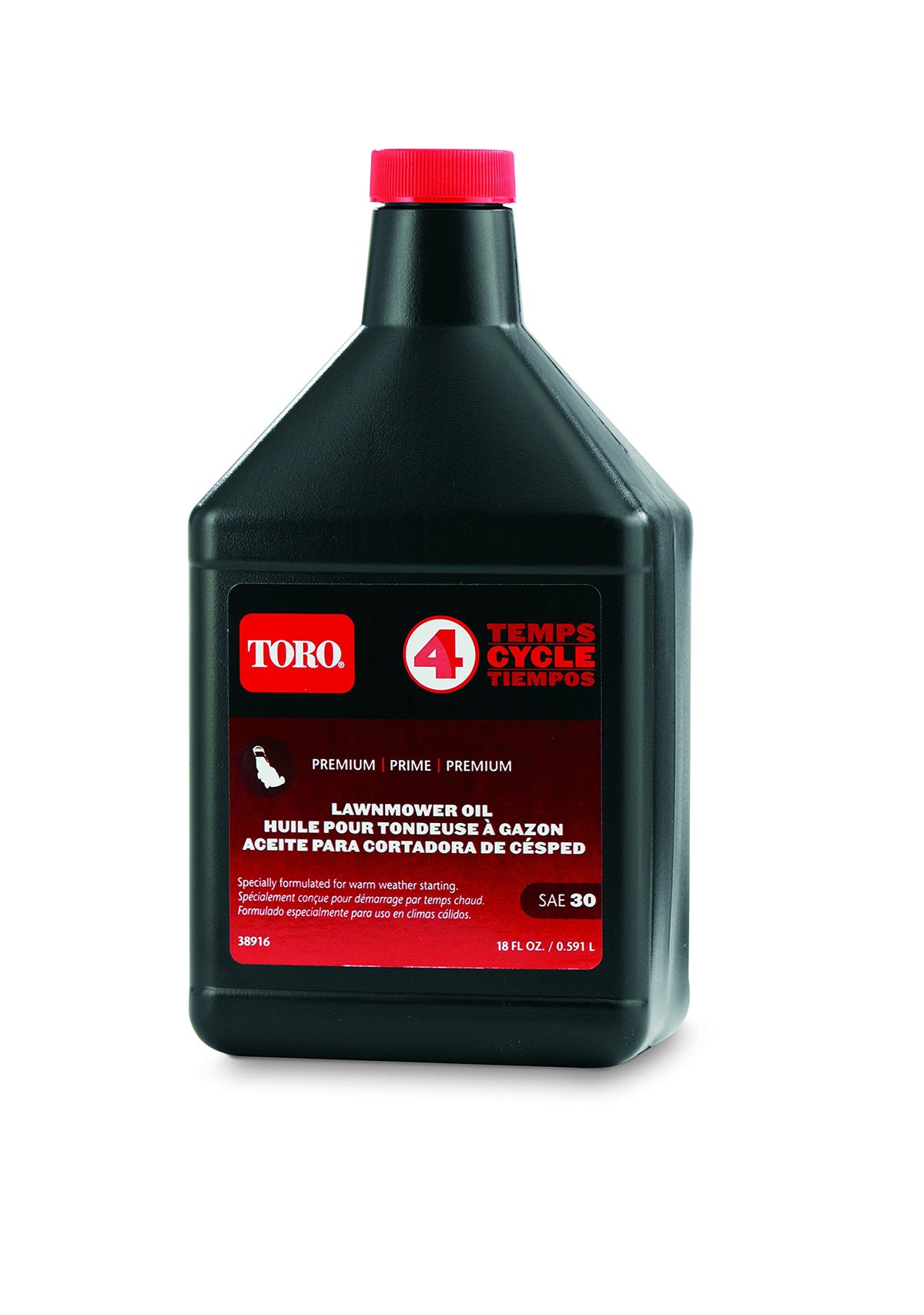 Toro SAE 30 Summer Oil 18 oz bottle with easy pour design for summer engine lubrication