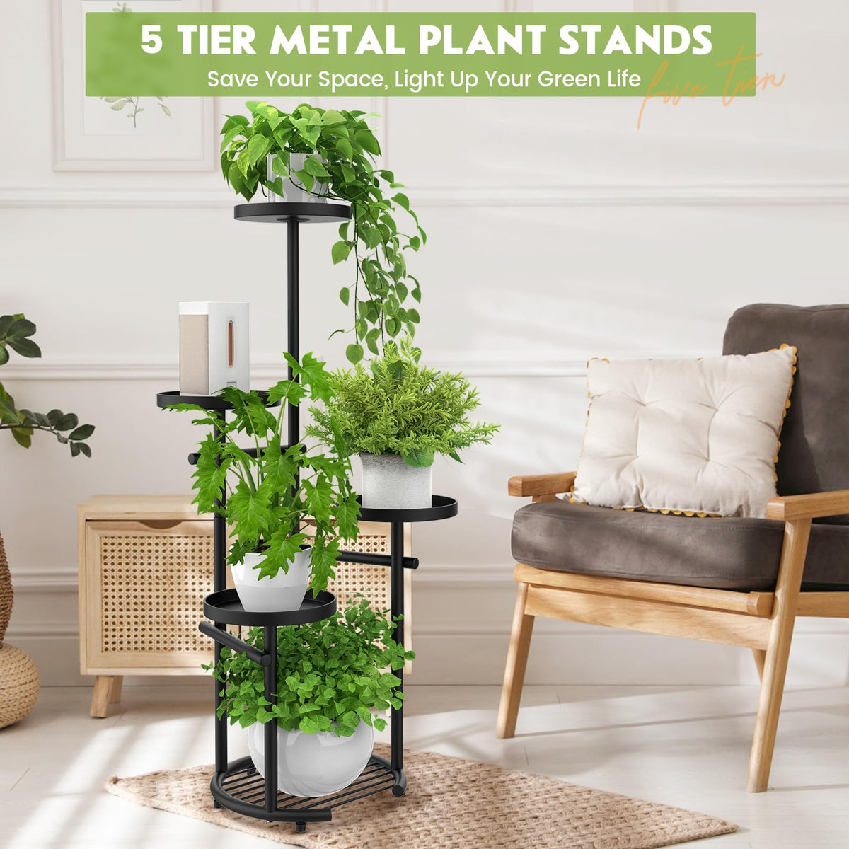 TOSKING 5-tier plant stand corner placement indoors demonstrates efficient corner use.