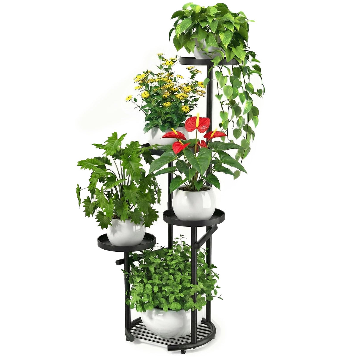 TOSKING 5-tier plant stand front view shows compact, space-saving design.